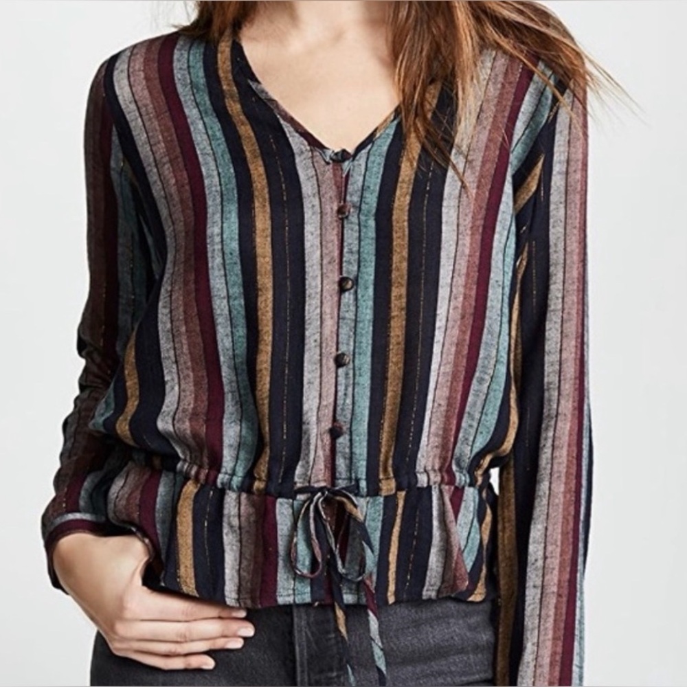 RAILS Beaux Stripe Tie-waist Button-down Blouse Size XS blue purple